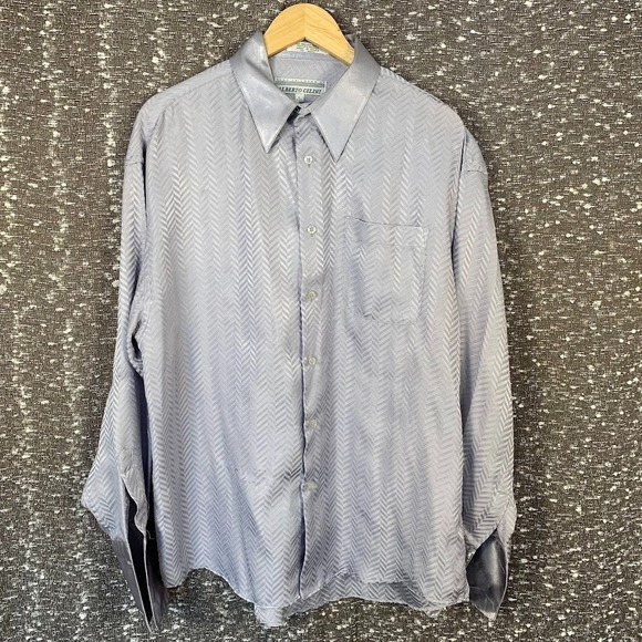 Vintage Alberto Celini Button Up Herringbone Shirt French CuffMen's Large